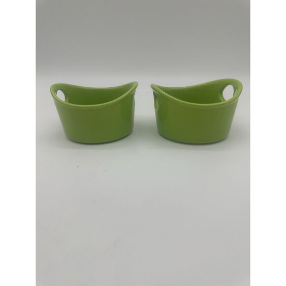 Ramekins Ceramic Baking Baskets for Baking 4.5" Small Dish w/ Handles Green - Picture 1 of 6